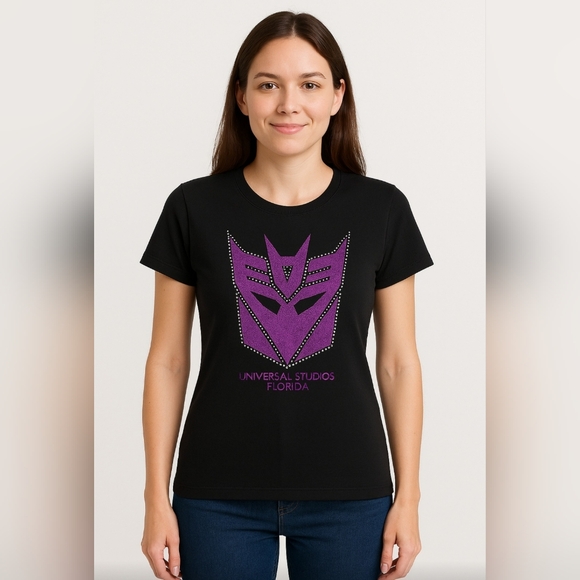 Universal Tops - Black purple‎ glitter Authentic Universal Studios licensed Decepticon T Shirt XL